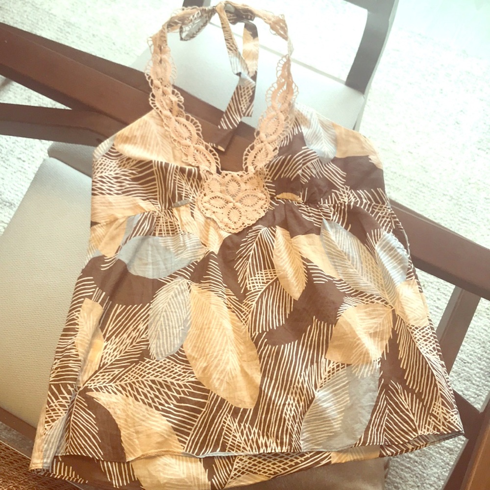 BCBG Lightweight Floral Lace Halter Top Size Small